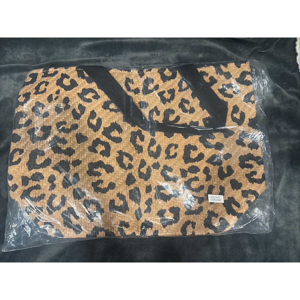 Woven‎ Beach Tote Bag -Leopard Print.